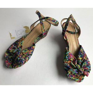 Charlotte Olympia Multicolor Peep-Toe Wedge Heels W/ Bows, Size 6.5 US 36.5 IT